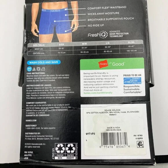 Pack Of 2 Hanes Large Black/Gray Premium Comfort Flex Fit Men's Trunk Underwear - Picture 2 of 4